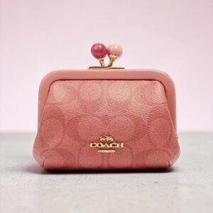 Coach Nora Kisslock Coin Case In Pink Signature Canvas, New in Box